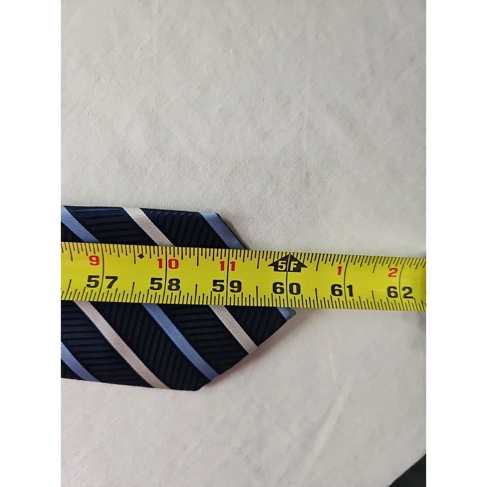 Men's Necktie Tie Classic Striped White Blue 100% Silk Hand Made Office Preppy
